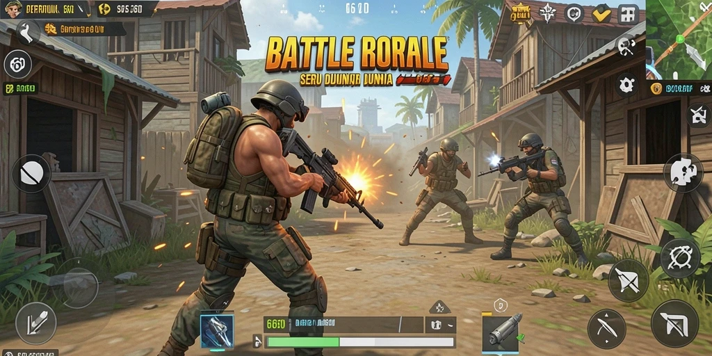 Tampilan gameplay intens dalam pertempuran Battle Royale.