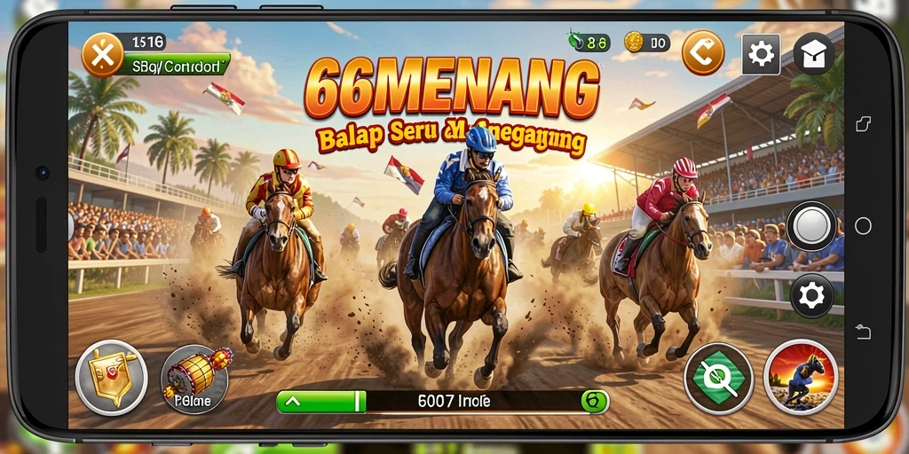 Tampilan aksi balap seru di 66MENANG dengan berbagai mobil.
