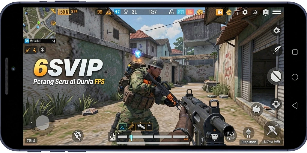 Screenshot gameplay mendebarkan dari 6SVIP dalam pertempuran FPS.