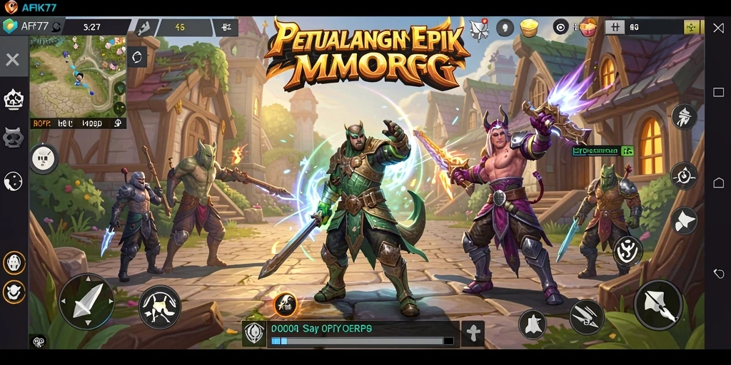 Tangkapan layar gameplay AFK77 menunjukkan aksi seru dalam pertempuran MMORPG.