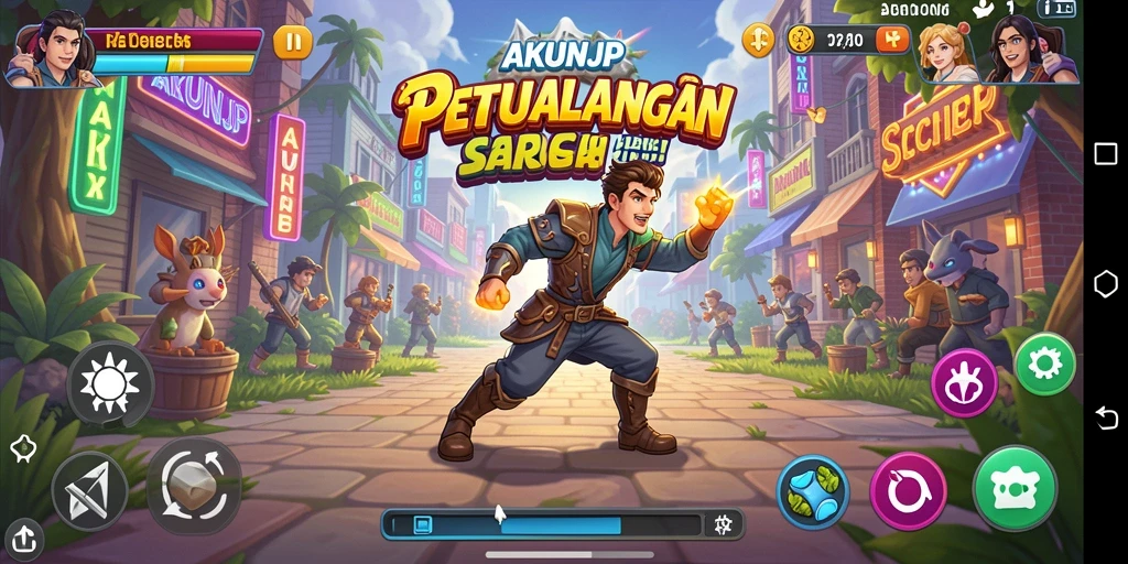 Tangkapan layar utama AKUNJP menampilkan aksi seru dalam permainan arcade.