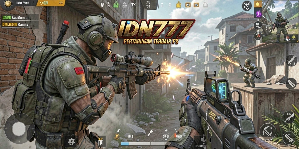 Screenshot gameplay IDN777 menampilkan aksi tembak menembak yang intens.