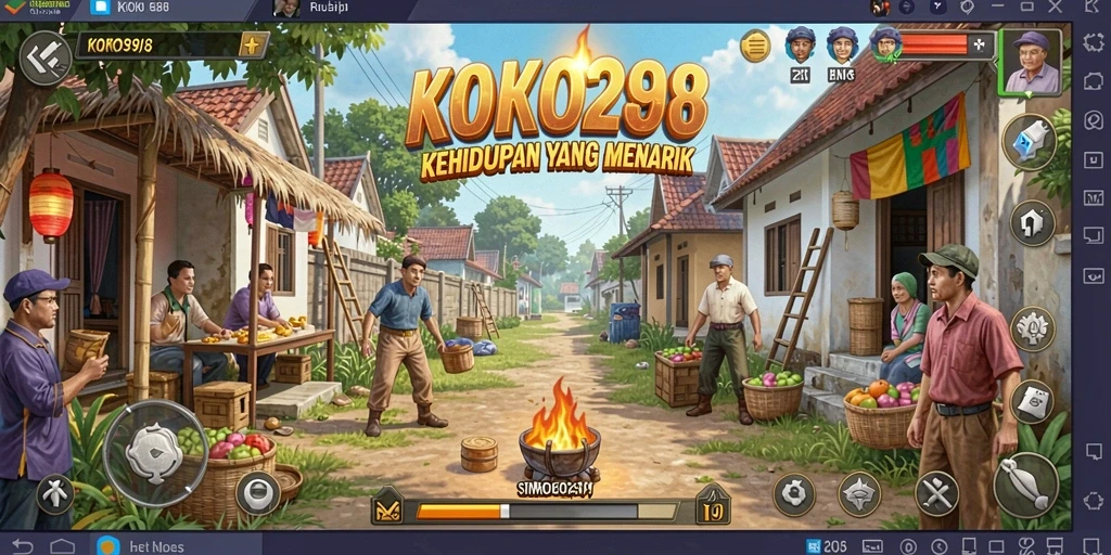 Tampilan screenshot KOKO288 yang menunjukkan aktivitas karakter dalam simulasi kehidupan.