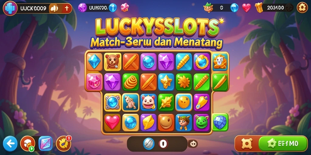 Tampilan gameplay seru dari LUCKYSLOTS dalam mode Match-3.