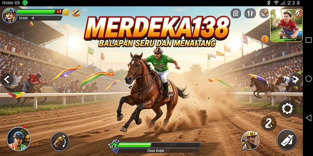 Tampilan gameplay seru di MERDEKA138 dengan balapan mendebarkan.