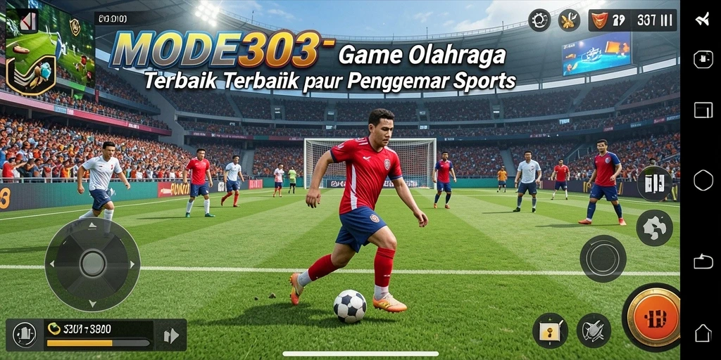 Screenshot utama MODE303 menampilkan aksi intens dalam permainan olahraga.