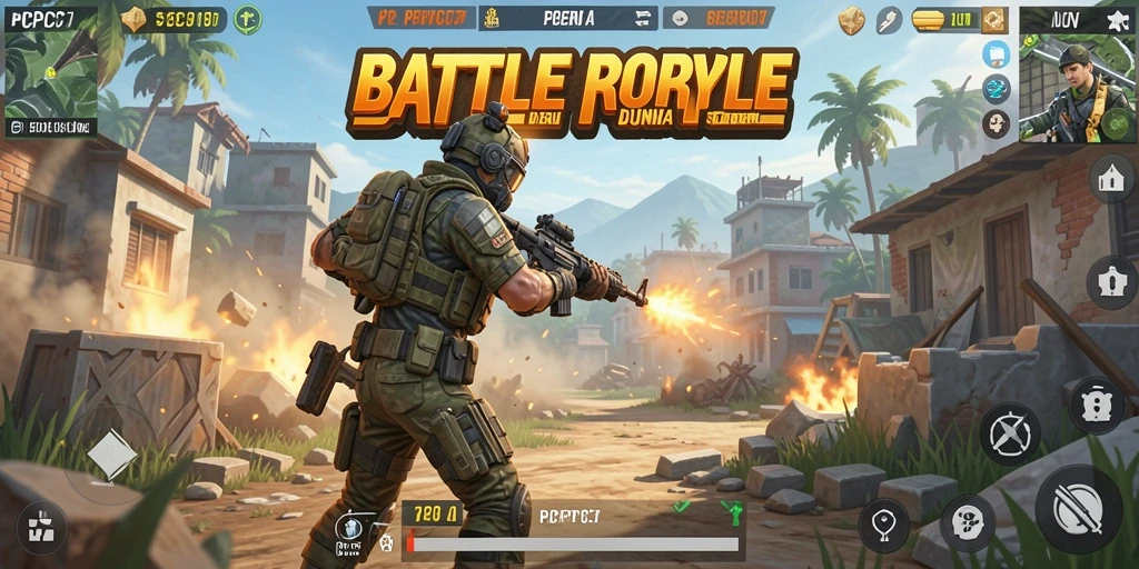 Screenshot gameplay seru dari PCPC7, menampilkan pertempuran intens Battle Royale.