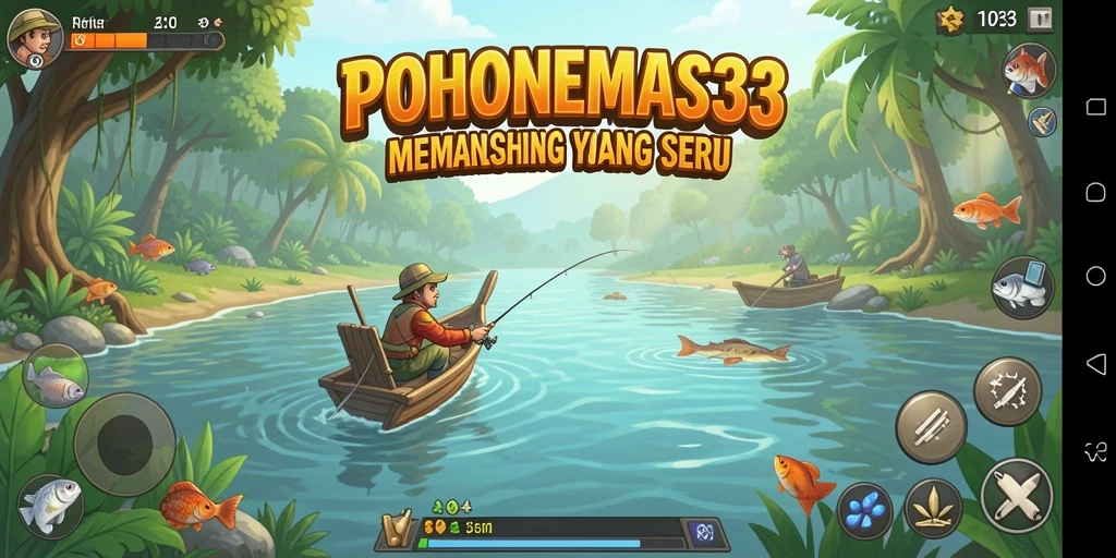 Tampilan gameplay memancing yang menarik dan realistis dalam POHONEMAS33.