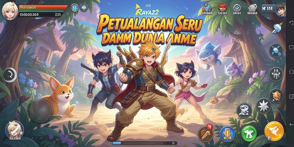 Tampilan gameplay RAYA22 menampilkan karakter Anime yang penuh warna dalam aksi.