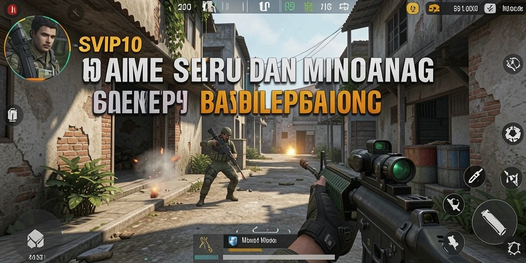 Screenshot utama menampilkan pertempuran intens dalam game FPS.