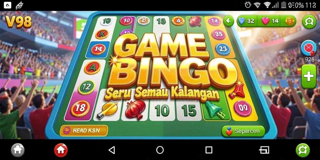 Tampilan gameplay V98 yang menarik dengan suasana Bingo yang seru.